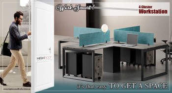 Office Workstation Desk Dubai - 4 Cluster Workstation | Highmoon Office Furniture