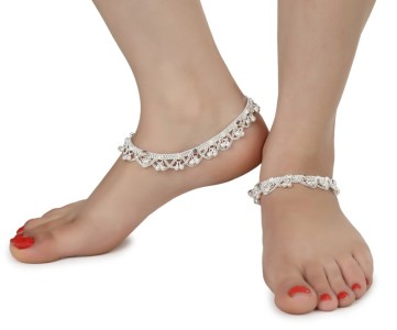 AanyaCentric Silver Plated White Metal Anklets Payal Pair