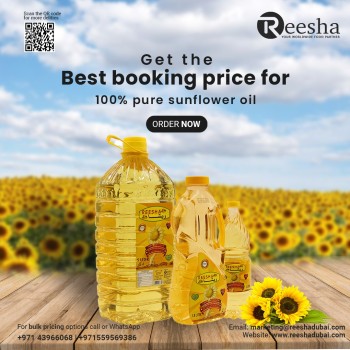 Best Booking Price for 100% Pure Sunflower Oil CIF Tema Port Ghana Reesha General Trading