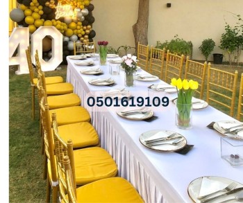 'Palm Oasis Events: Your Source for Elegant Chairs & Tables'