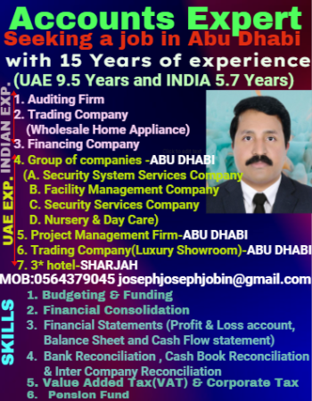 Accounts Expert with 15 years of experience, Seeks Job in Abu Dhabi