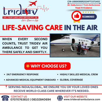 Air Ambulance for Heart Attack Patients Available by Tridev Air Ambulance Services in Delhi 