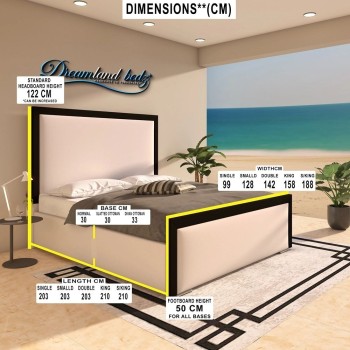 2025-Washington-Bed-Frame-With-Black-Plush-and-Cream-plush-fabric-Dimension 2