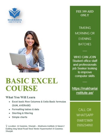 Best Excel Training Near Al Qasimia Sharjah 0568723609