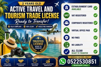 2 YEARS OLD ACTIVE TRAVEL & TOURISM TRADE LICENSE AVAILABLE FOR SALE 