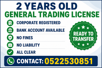 2 YEARS OLD GENERAL TRADING LICENSE AVAILABLE FOR SALE - DUBAI 