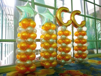 Balloon LettersNumbers Columns yellow ,gold& silver white