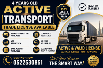 4 YEARS OLD ACTIVE TRANSPORT TRADE LICENSE AVAILABLE FOR SALE - DUBAI 