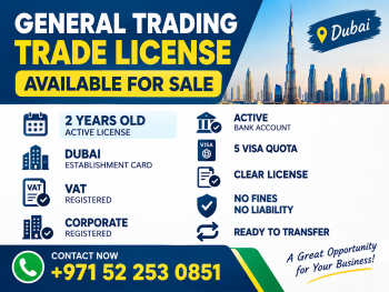 2 YEARS OLD ACTIVE GENERAL TRADING LICENSE AVAILABLE FOR SALE - DUBAI 