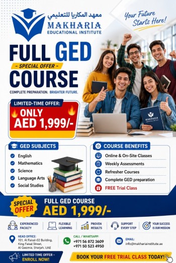 1.	GED Preparation Classes in Sharjah – Call 0568723609